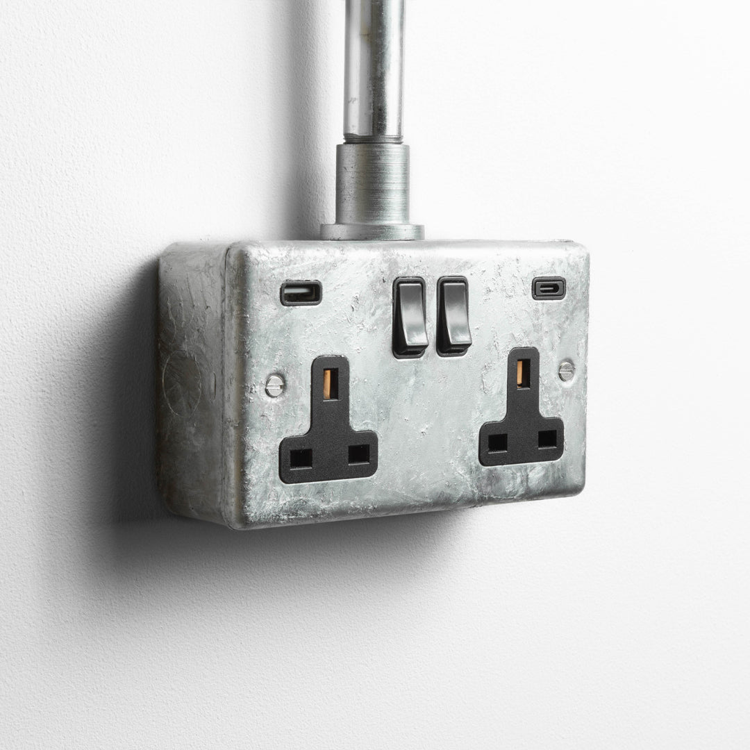 Galvanised Double Socket with USB A&C