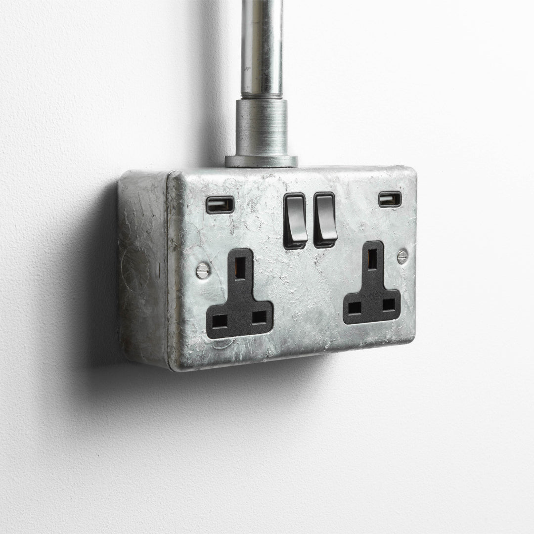Galvanised Double Socket with USB