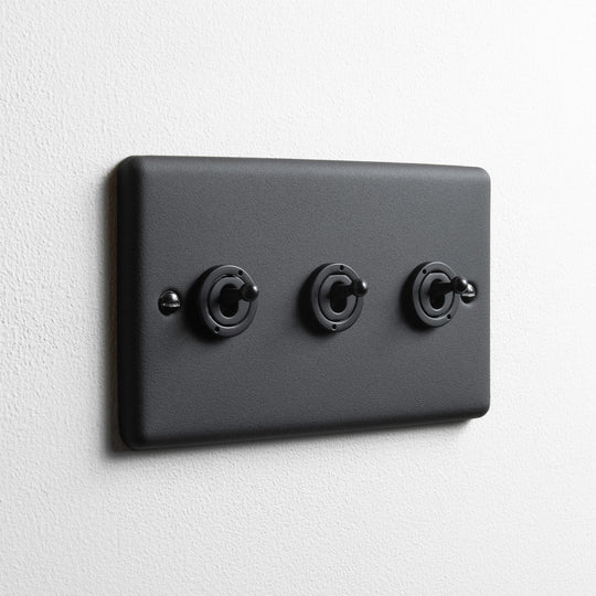 Textured Black 3 Gang Intermediate Toggle Switch