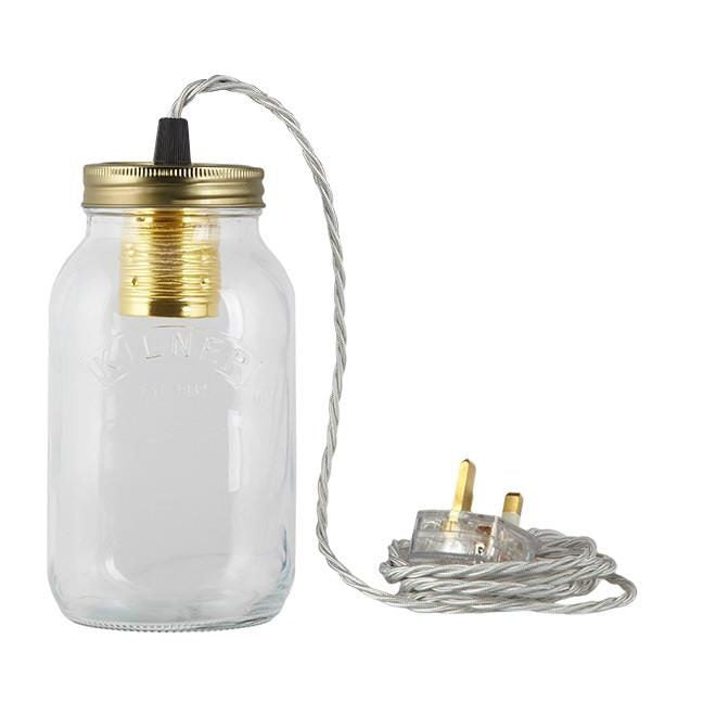 Silver Fabric Cable Jam Jar Lamp