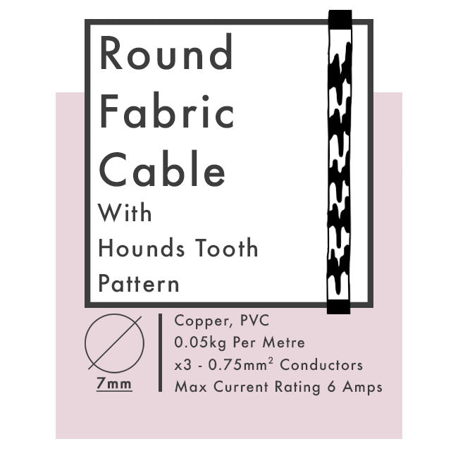 Black and White Hounds Tooth Round Fabric Cable
