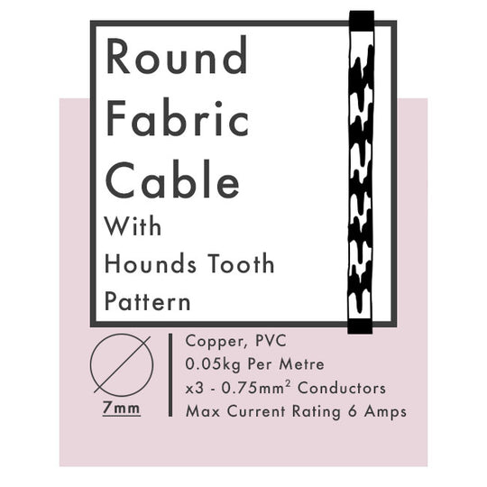 Red and White Hounds Tooth Round Fabric Cable